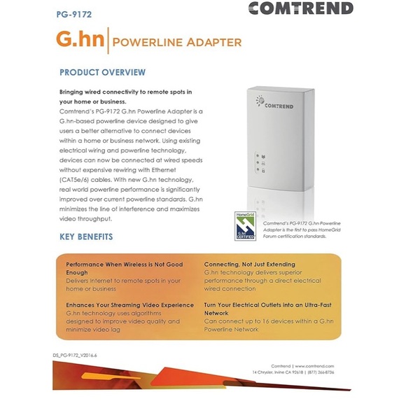 Extend home WI-FI Comtrend G.hn 1200 Mpbs Powerline Ethernet Bridge Adapter - Picture 3 of 5
